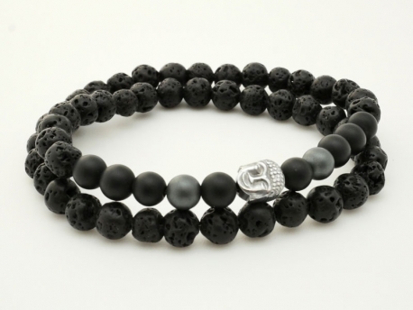 Bracelet Homme Perle de Lave et Bouddha double tour