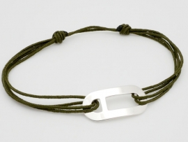 Bracelet cordon plaque ovale en argent pour homme